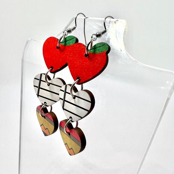 Teacher Earrings - School Earrings - Back To School - Apple - Paper - Pencil - Picture 5 of 8